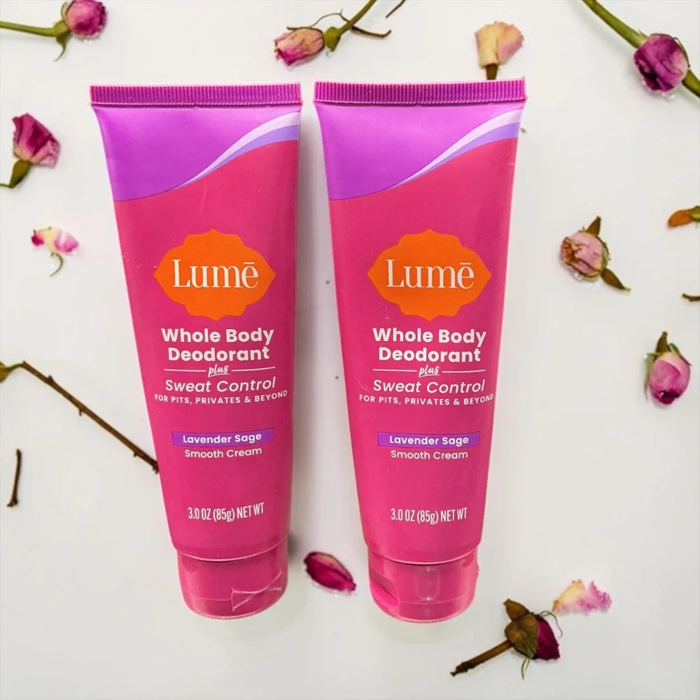 2 Lumē Whole Body Deodorant plus Sweat Control Lavender Sage Smooth Cream 3oz